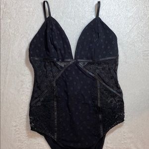 Bardot Lace & Polkadot Black Bodysuit